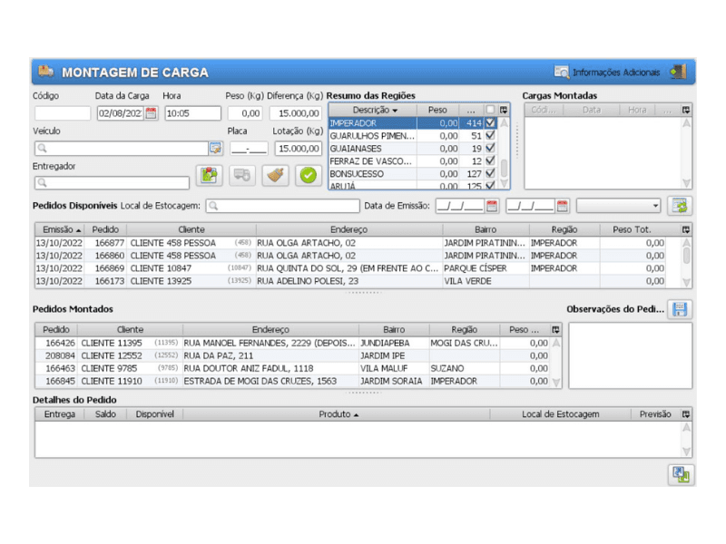 Montagem das Cargas para entrega