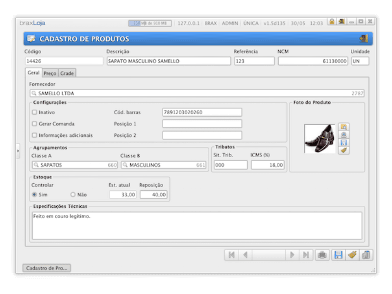 Cadastro de Produtos - Aba Geral