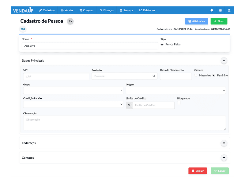 Cadastro de Pessoas, cadastre todos os tipos de clientes em uma única tela